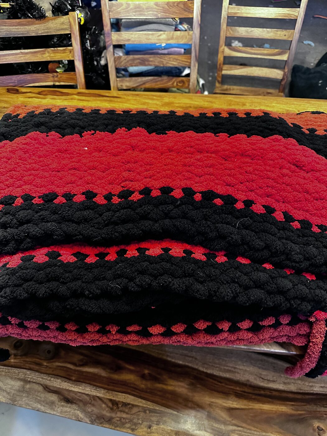 Red and black striped school-colors chunky throw